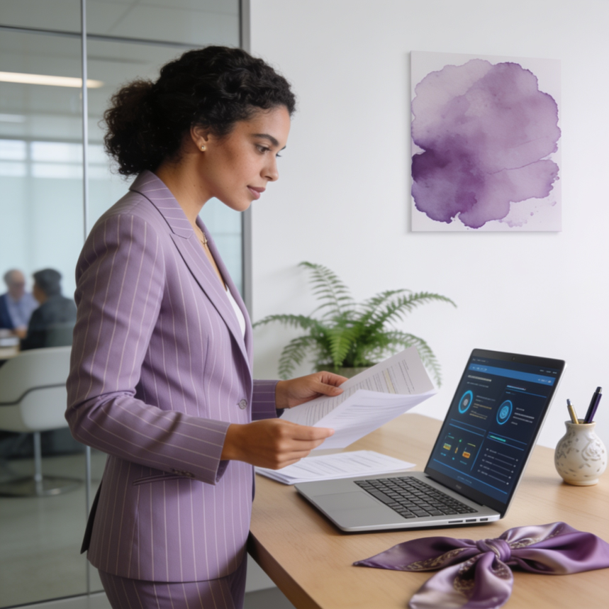 Gestora de RH revisando documentos de compliance